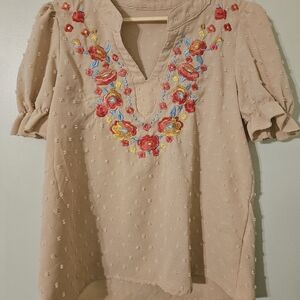 Embroidered Beige Women's Top